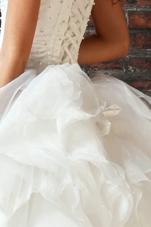 Floor Length Organza Princess Wedding Gown with Mini Train - Click Image to Close